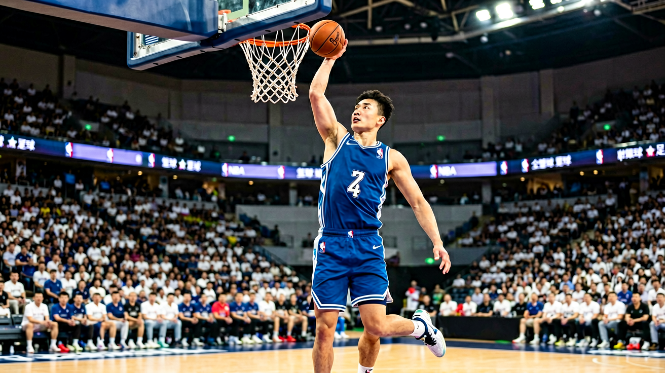 篮球比赛中球员扣篮的精彩画面